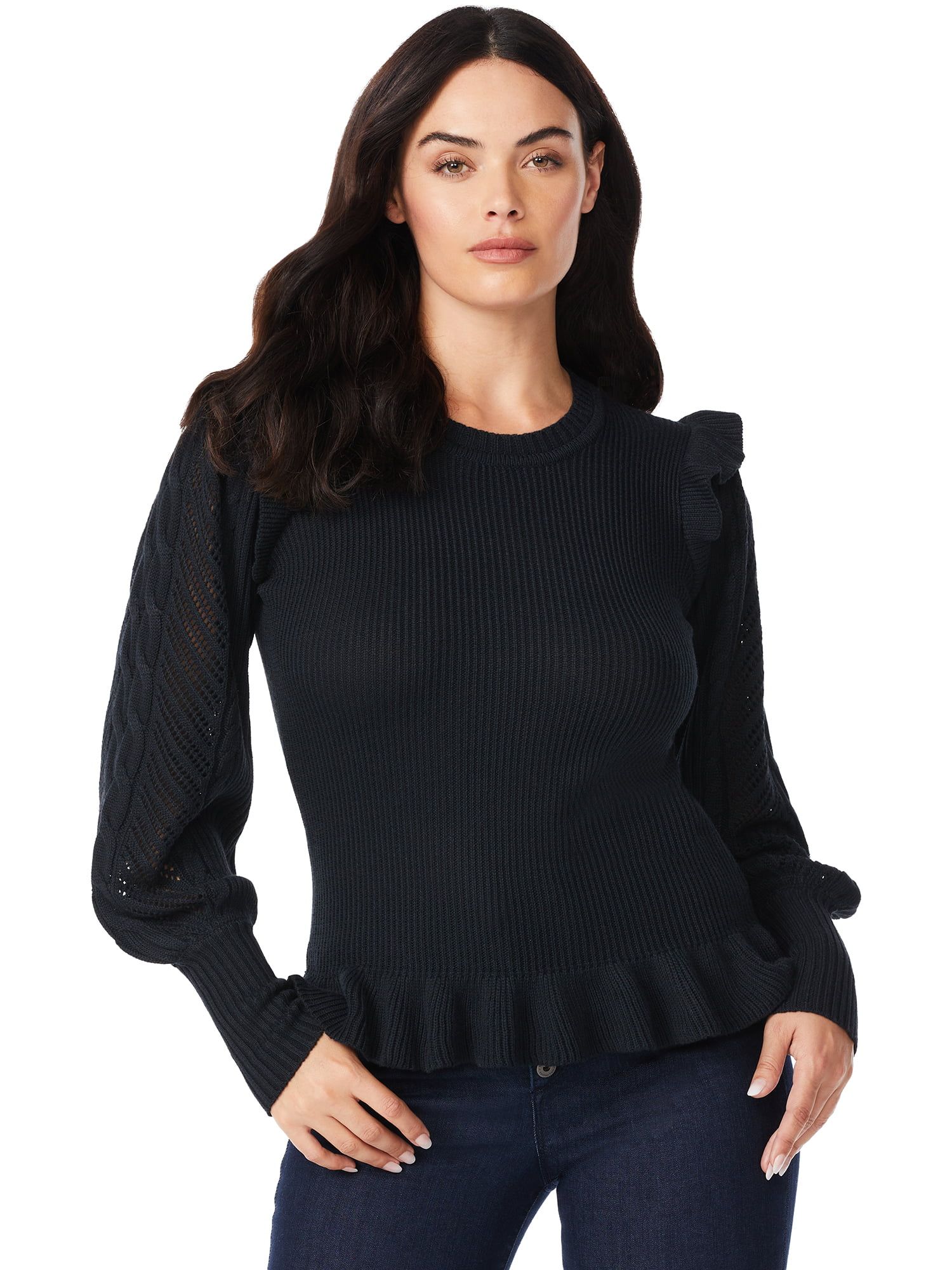 Sofia Jeans by Sofia Vergara Women's Pointelle Sleeve Sweater | Walmart (US)