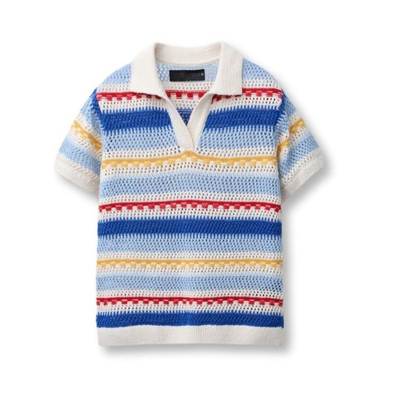 Zara Kids Open Knit Polo Sweater Size 11-12 Short Sleeves Stripes Beachy | Poshmark