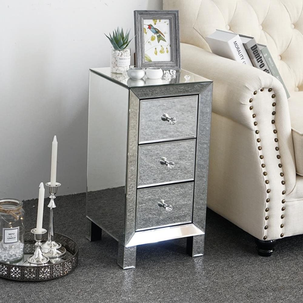 Ktaxon Contemporary Regency Glamour Style Mirrored 3-Drawers Nightstand Bedside Table Hollywood | Walmart (US)