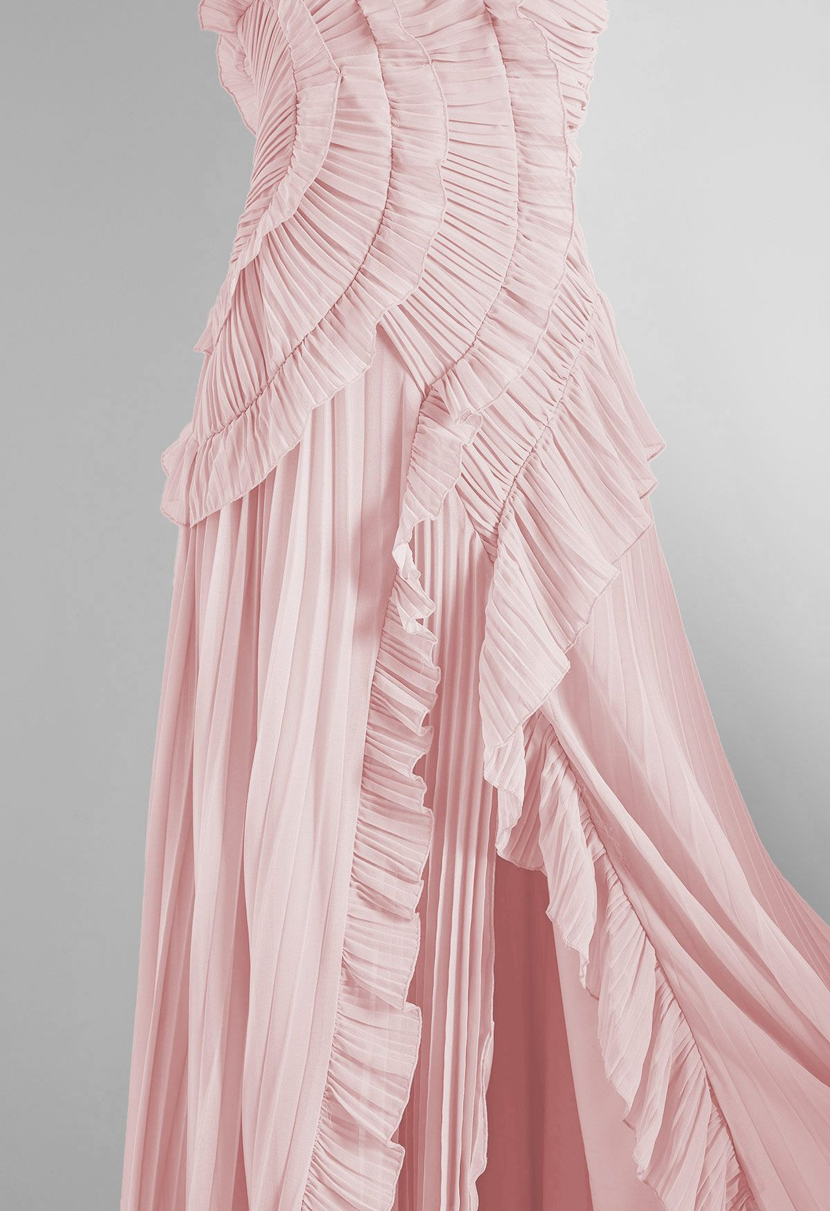 Asymmetrical Ruffle Halter Tie-Neck Pleated Maxi Dress in Pink for Anniversary Dinner & Art Openi... | Chicwish