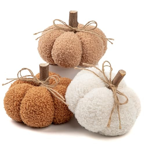 6" Fake Fall Pumpkin Decorations for Home, 3 Pcs Artificial Big Fabric Pumpkins Autumn Decor Pumpkins Faux Pumpkins For Decorating, Fall Wedding Table Centerpiece Fireplace Decor Thanksgiving | Amazon (US)