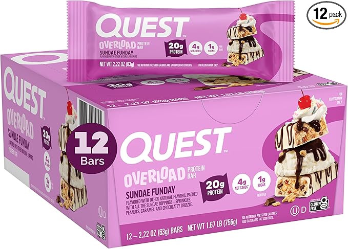 Quest Nutrition Overload Protein Bars, Sundae Funday, 20g Protein, 1g Sugar, 4g Net Carbs, Gluten... | Amazon (US)