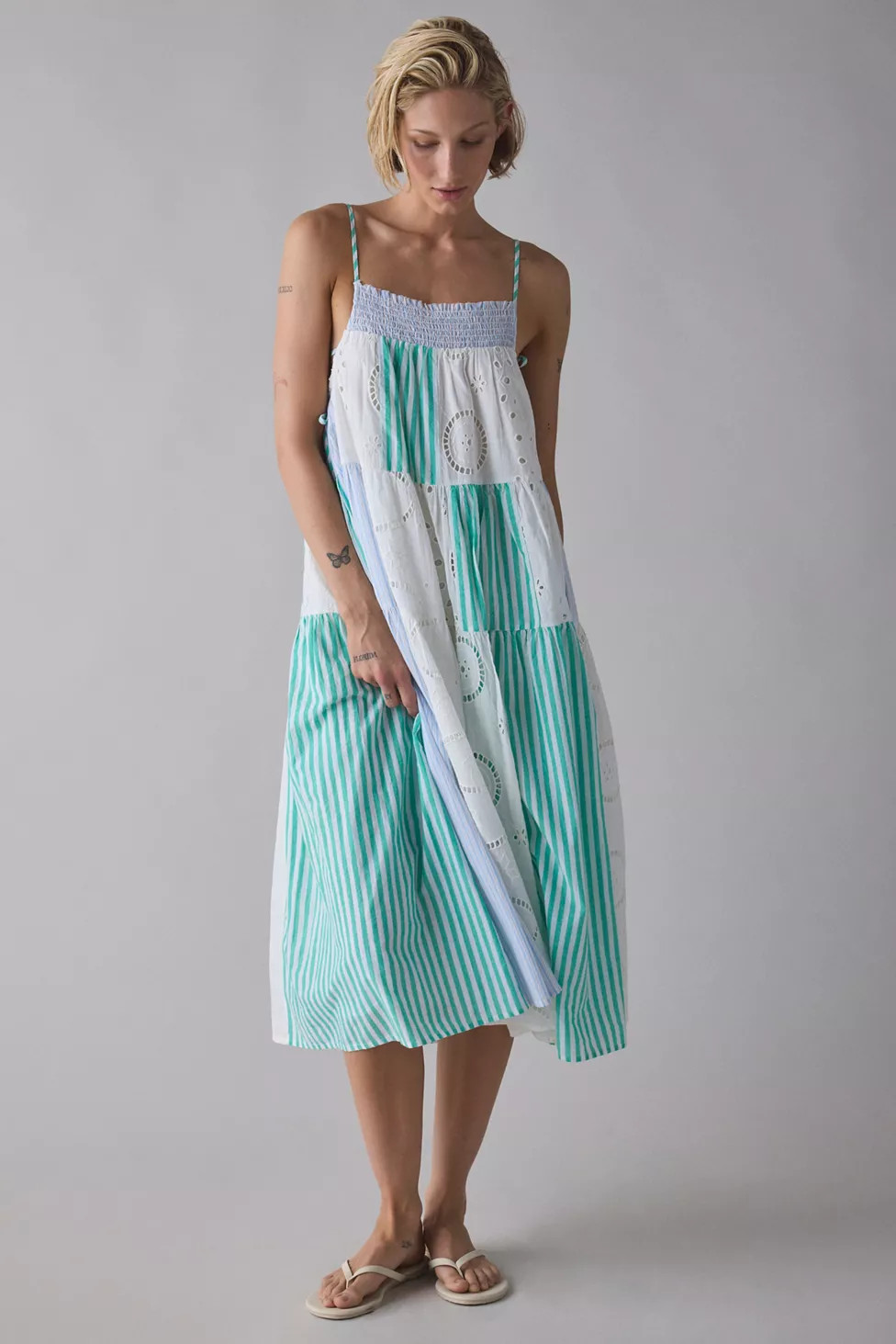 BDG Dakota Side-Tie Patchwork Cotton Midi Dress | Urban Outfitters (US and RoW)