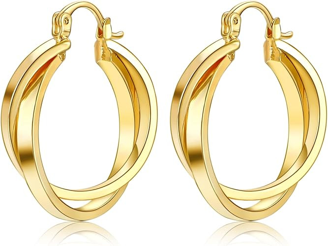 KesaPlan Thick Gold Hoop Earrings for Women,18K Gold Plated Sterling Silver Chunky Hoop Earrings ... | Amazon (US)