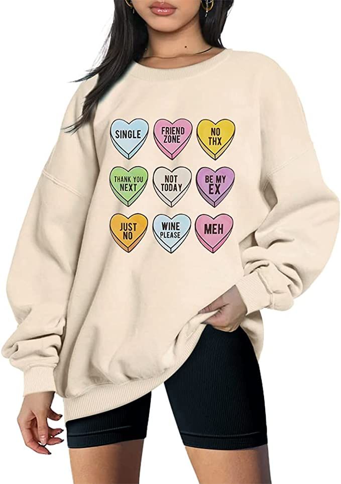 GLIGLITTR Women Valentine's Day Sweatshirt Funny Leopard Heart Love Graphic Pullover Crewneck Lon... | Amazon (US)