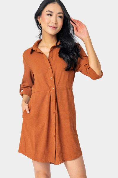 Jennifer Roll Tab Shirt Dress with Drawcord Waistband | Gibson