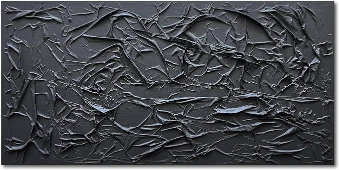 Art hand-painted Thick Texture Black Minimalist Oil Painting 24x48 Inch Office Corridor living Ro... | Amazon (US)