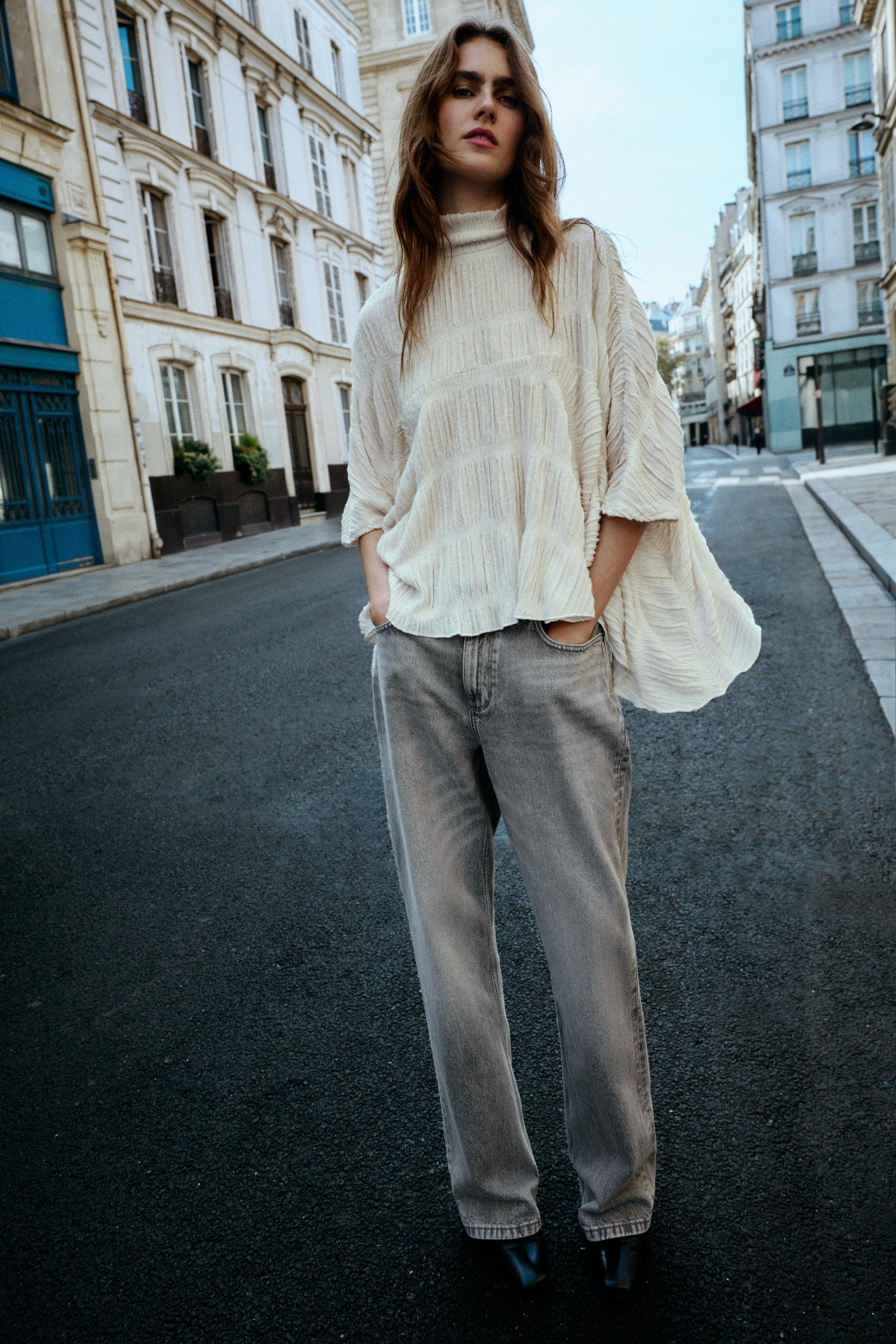 SOFT HIGH NECK CAPE TOP | Zara US