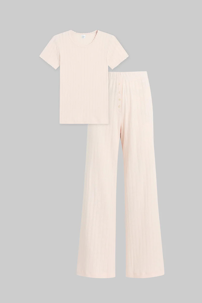 Pointelle Slim Fit Tee & Boxer Pant Set | LESET