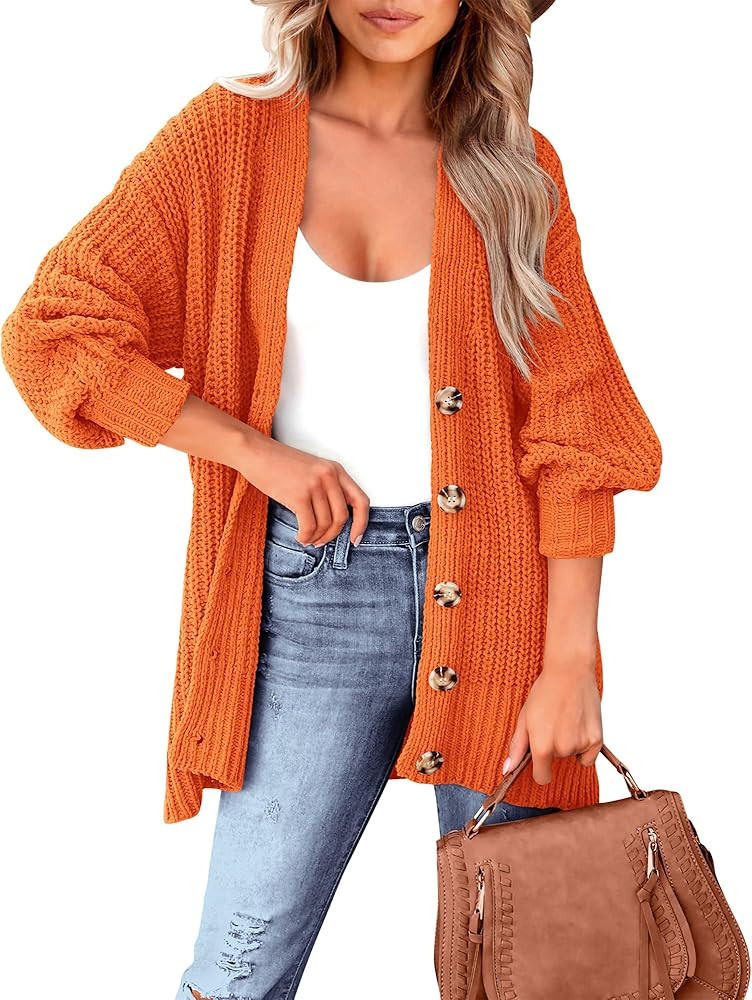 BTFBM Women's Button Down Cardigan Coat Long Sleeve Fall Winter Clothes Loose Chunky Knit Open Fr... | Amazon (US)