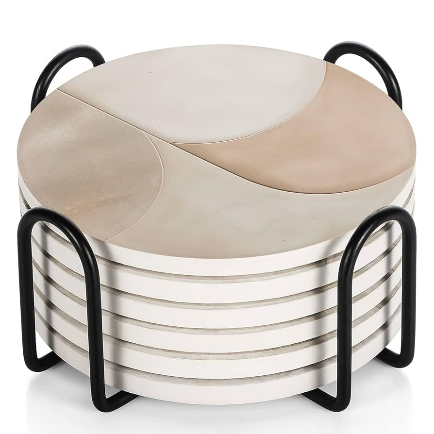 VEYRO Coasters Set of 6 for Drinks – Absorbent Ceramic Stone Drink Coasters with Cork Backing f... | Amazon (US)