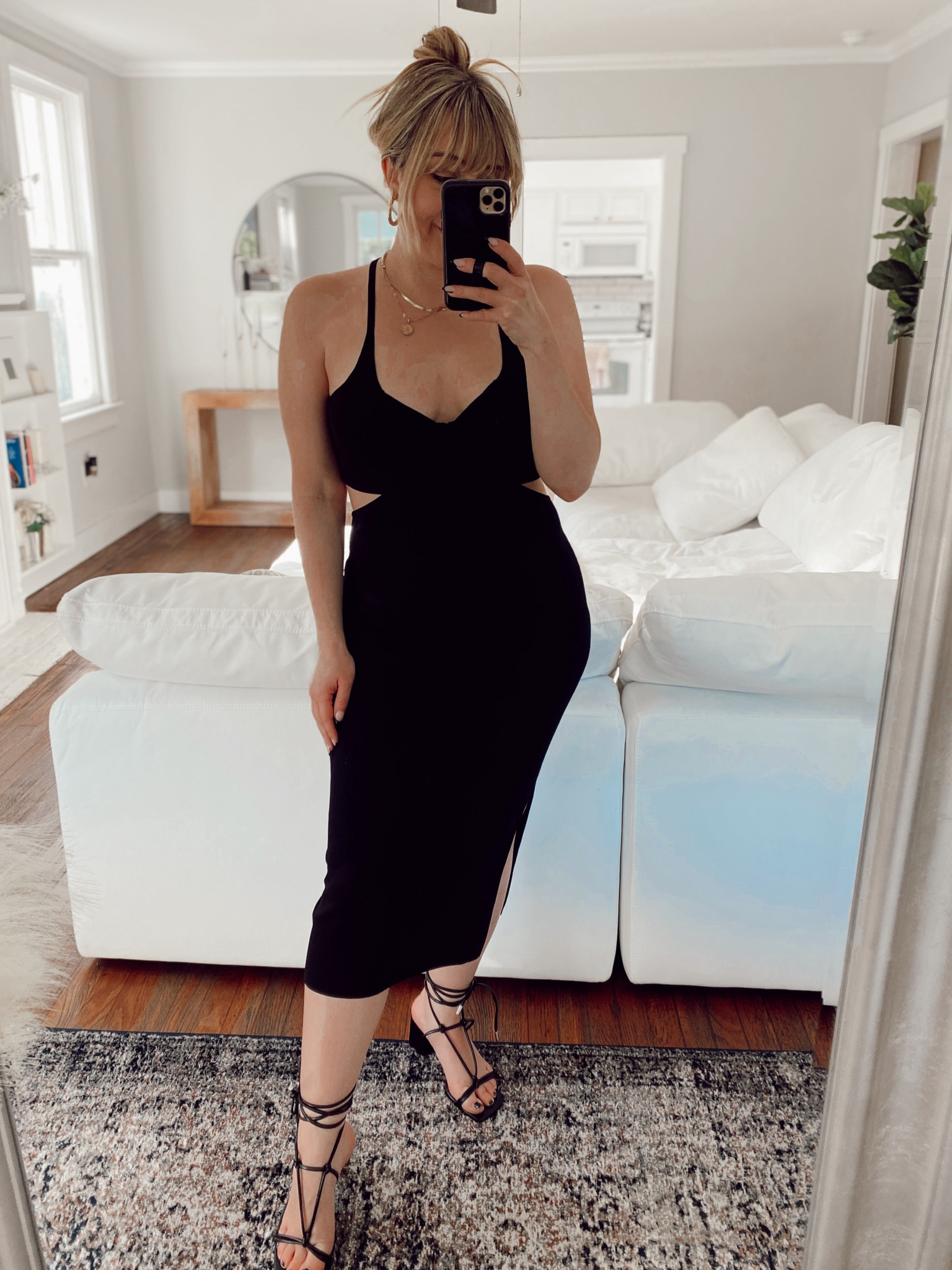 Love this sleek knit midi dress, a perfect  date night outfit or cocktail dress for an upcoming event! The neckline and cutouts are super flattering and the dress is so trendy and chic. Love it paired with these lace up sandals! A great amazon fashion find! Amazon dress, amazon sandals, amazon fashion, amazon outfit, amazon wedding guest dress, amazon cocktail dress, amazon dress 

#LTKunder50 #LTKshoecrush #LTKunder100