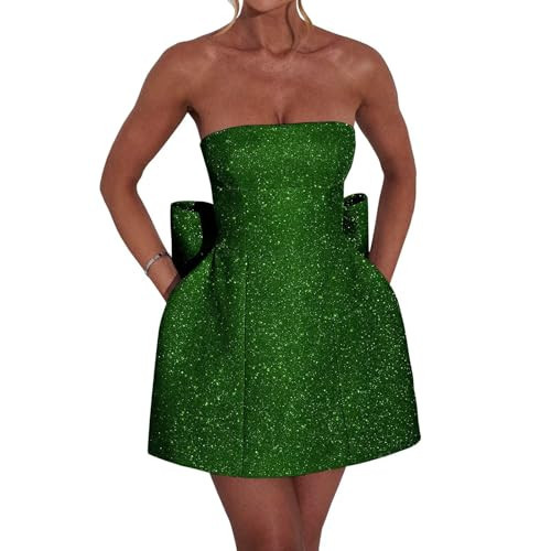 JEHETH Dark Green Graduation Dresses for Women 2025 Sparkling Short Prom Party Gowns with Bow Strapless Cocktail Dress Mini Puffy A Line Plus Size US20 | Amazon (US)