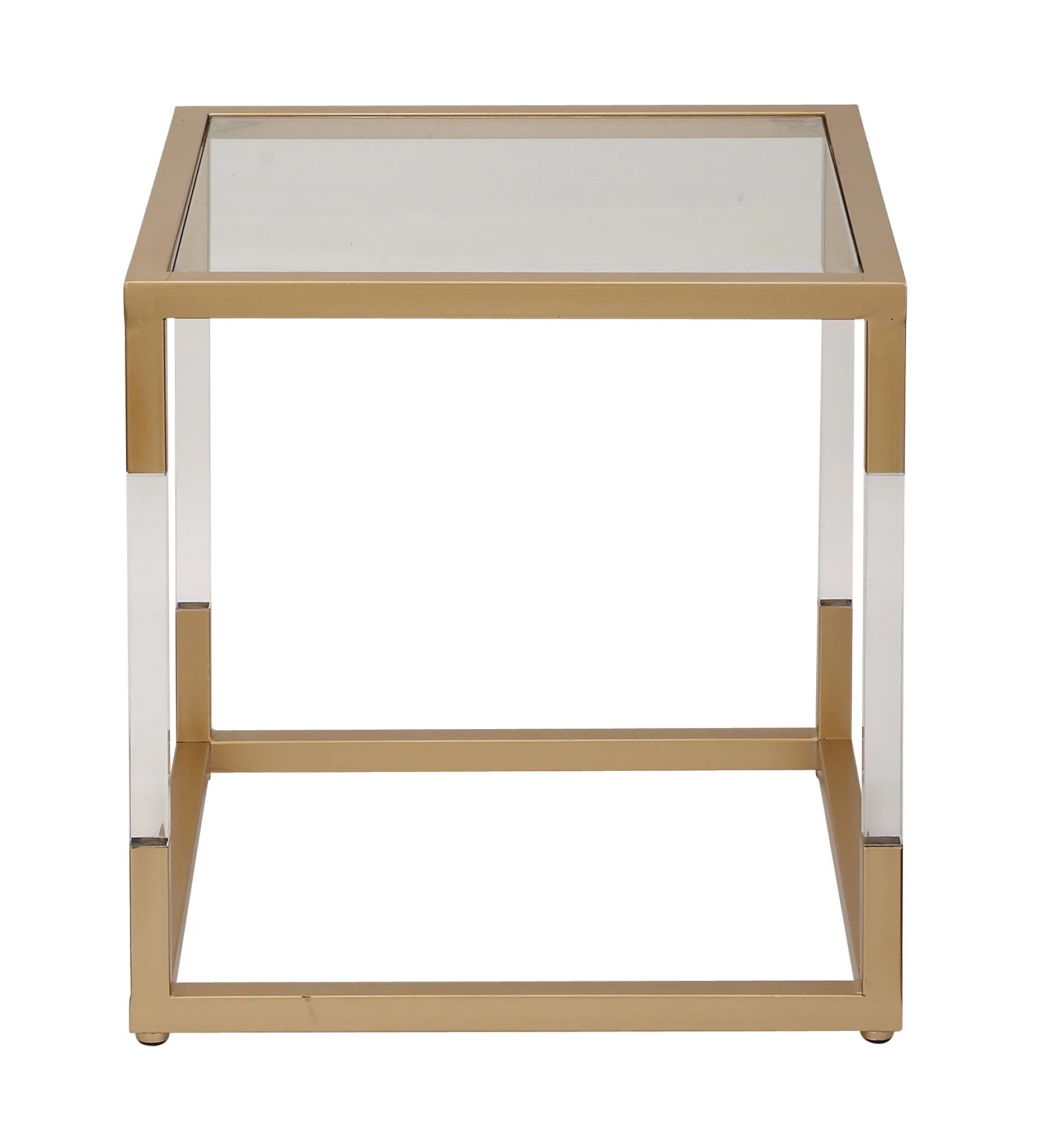 DecMode 19" x 20" Gold Metal Accent Table with Clear Glass Top and Acrylic Legs, 1-Piece | Walmart (US)