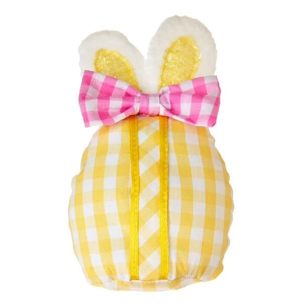 Way to Celebrate Easter Gingham Egg with Bunny Ears Tabletop Decoration, Yellow, 6.25" - Walmart.... | Walmart (US)