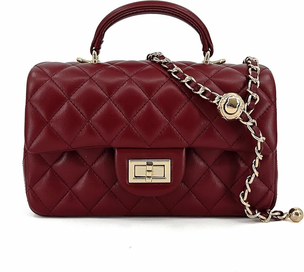 Small Quilted Crossbody Bags for Women, Genuine Leather Shoulder Bag w/Gold Chain Strap, Soft Min... | Amazon (US)