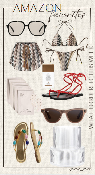Amazon has been Amazon-ing again... 🤭✨ These are the finds that made it into my cart this week—and honestly, most of them are repeat purchases because they're just that good.

From my everyday Ray-Ban Meta glasses and favorite Lux Unfiltered eye masks to designer-inspired swimwear, chic summer sandals, gorgeous sunnies, and the prettiest ribbed glass vase for the home... these are the little luxuries I keep reaching for again and again.

Everything is linked here, and you can find even more details in my newest "What I Ordered from Amazon This Week" blog! 🤍

#LTKFinds #AmazonFavorites #AmazonFinds #SummerStyle #NicoleColee 

 #LTKdayinmylife #LTKgrwm #LTKselfcare