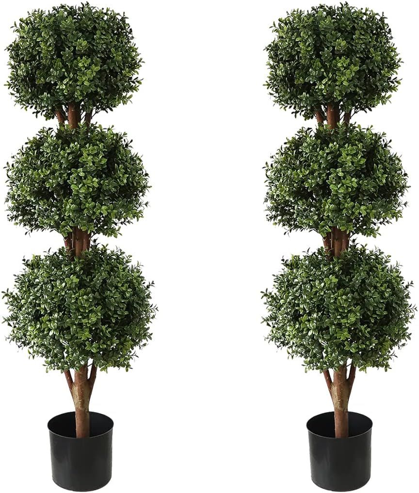 momoplant Artificial Topiary Triple Ball Boxwood Tree, Two Pack Fake Topiaries Trees 46.5inch Fau... | Amazon (US)