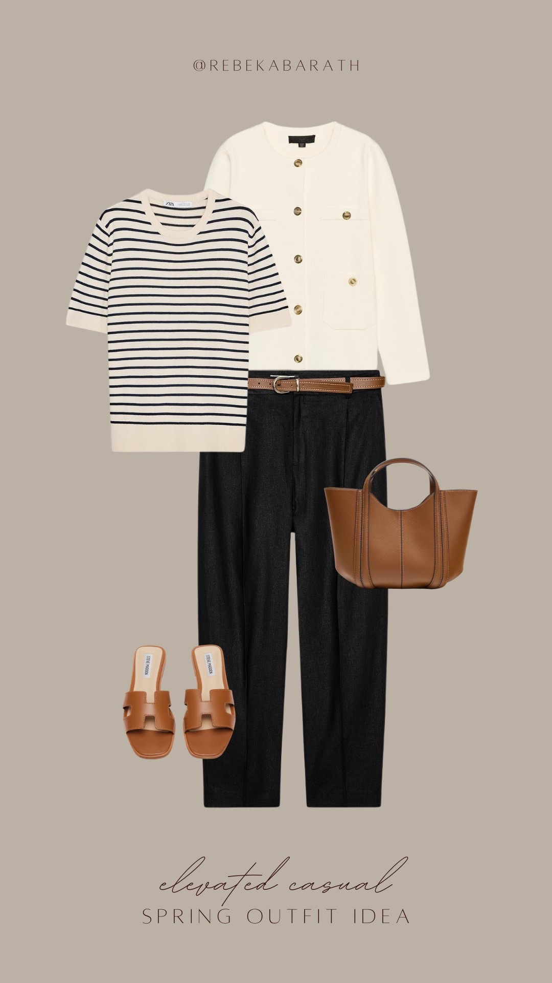 elevated casual spring outfit idea 💫 

spring fashion | monochrome style | minimal style ideas | tan accessories | hermes dupe 

#LTKStyleTip #LTKItBag #LTKShoeCrush