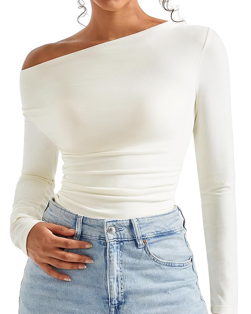 SUUKSESS Women Long Sleeve Off Shoulder Tops Trendy Cowl Neck Going Out Shirt for Fall | Amazon (US)