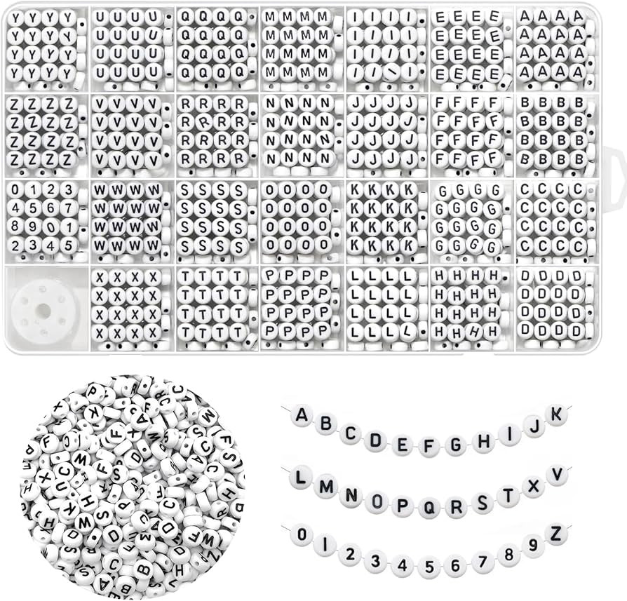 Black Alphabet Beads A-Z 1350+Pcs Letter Bead, Acrylic 4x7mm Round Digit Letter Beads Kits,Bracel... | Amazon (US)