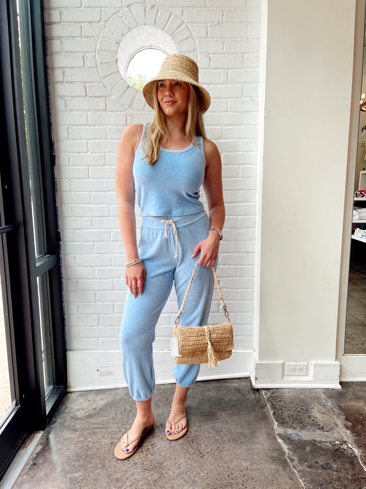 Summer set! Perfect for lounging or wearing as a cover up by the pool🩵all things are from Steamroller Blues!

Bucket Hat: Wyeth
Tank: Perfect White Tee
Pants: Perfect White Tee
Shoes: TKEES
Bag: LSPACE

#LTKSummerEdit #LTKSwim #LTKFindsUnder100