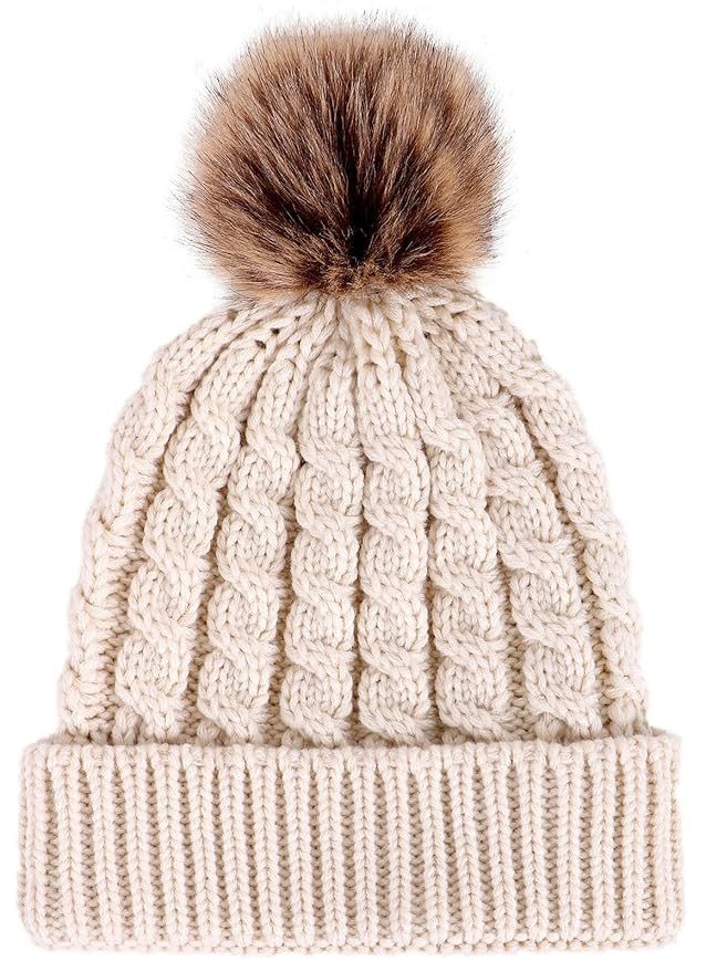 Livingston Women's Winter Soft Knit Beanie Hat with Faux Fur Pom Pom | Amazon (US)