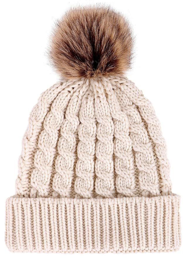 Livingston Women's Winter Soft Knit Beanie Hat with Faux Fur Pom Pom | Amazon (US)
