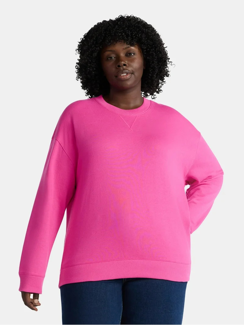 Time and Tru Women's and Women's Plus Crewneck Sweatshirt with Long Sleeves, Sizes XS-4X | Walmart (US)