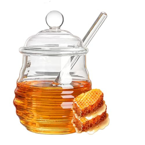 Glass Honey Jar with Dipper and Lid, 10 oz Heat Resistant Honey Pot, Honey Diapenser Container for Storing Honey and Syrup, Home and Kitchen Organization, Gifts for Her Christmas, Coffee Bar Decor | Amazon (US)