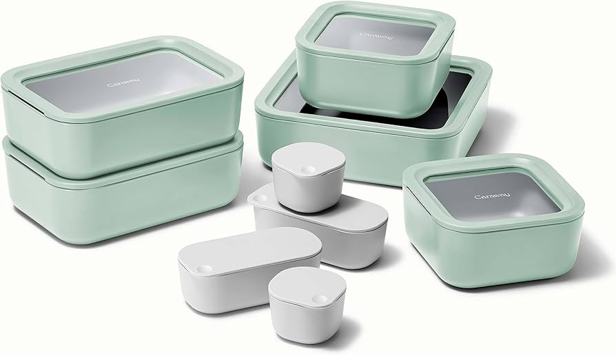 Caraway Glass Food Storage Set, 14 Pieces - Ceramic Coated Food Containers - Easy to Store, Non T... | Amazon (US)