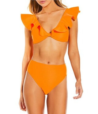 Antonio Melani Solid Bonded Ruffle Bralette Swim Top & Solid High Waist Swim Bottom | Dillard's | Dillard's