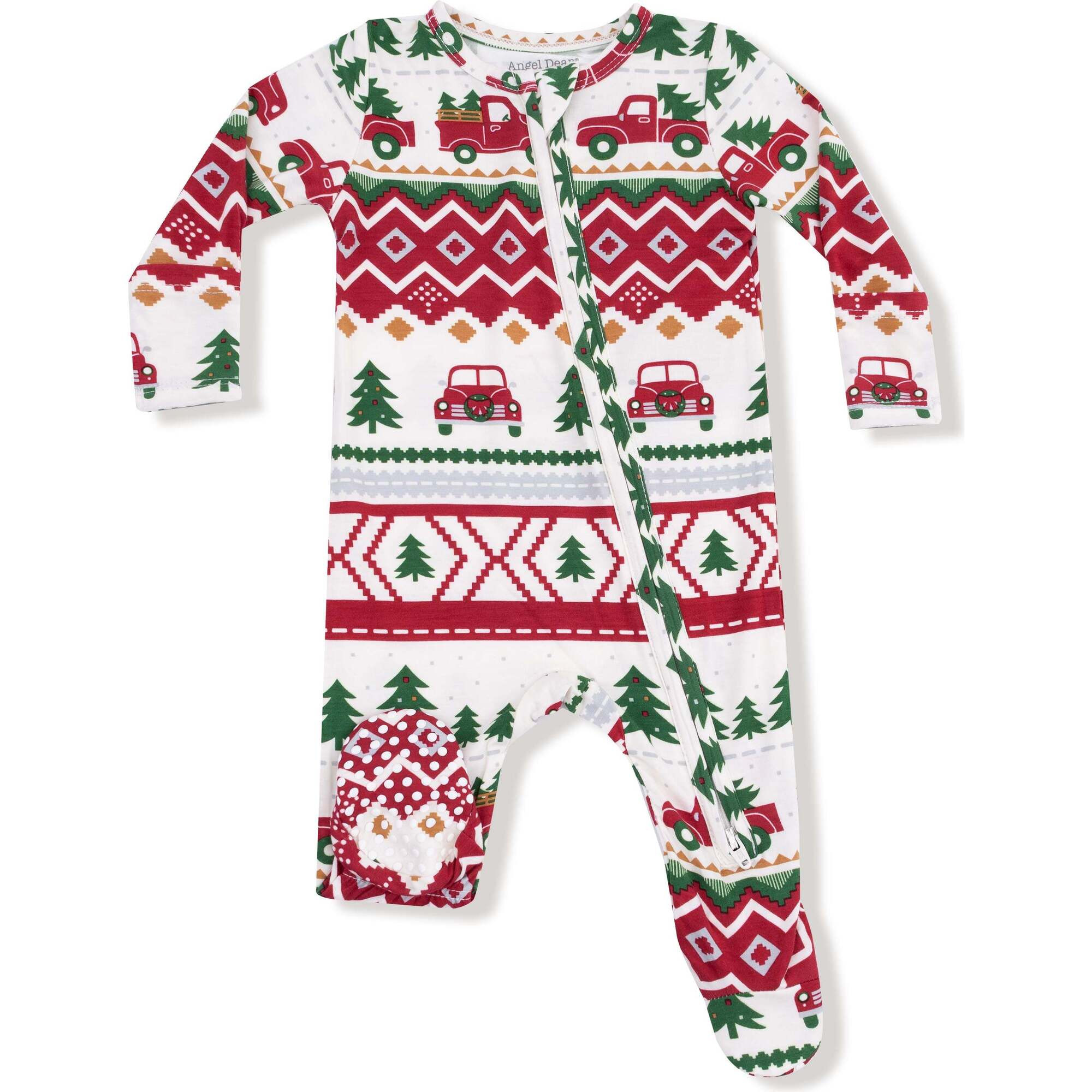 2 Way Zipper Footie, Red Truck Fair Isle | Maisonette