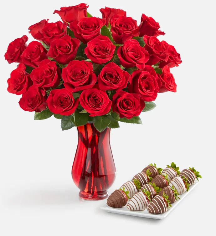 Red Roses & Drizzled Strawberries | Shari's Berries