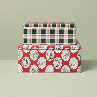 Set of 2 Plaid Christmas Gift Tin Red/Green - Hearth & Hand™ with Magnolia | Target