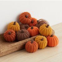 Knit Pumpkins Set Of 12, Mini Pumpkin Decor, Orange Bowl Fillers For Fall, Gold Garland, Thanksgiving Tablescape, Brown | Etsy (US)