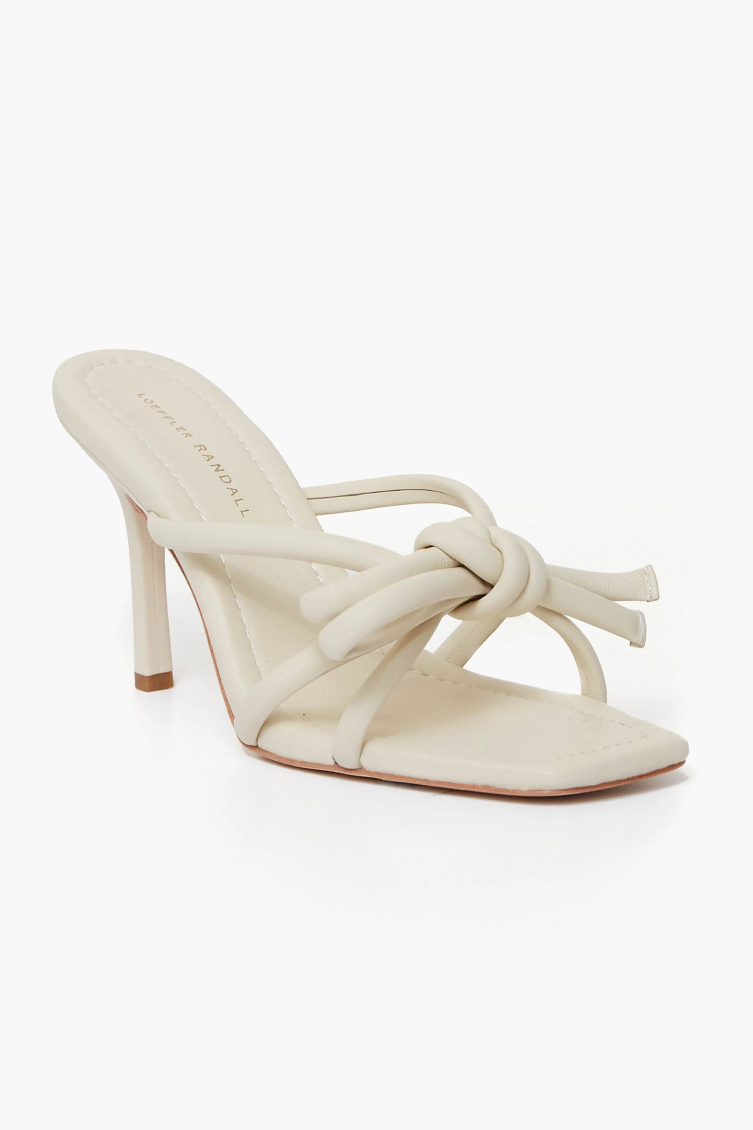 Optic White Margi Leather Bow Heeled Sandal | Tuckernuck (US)