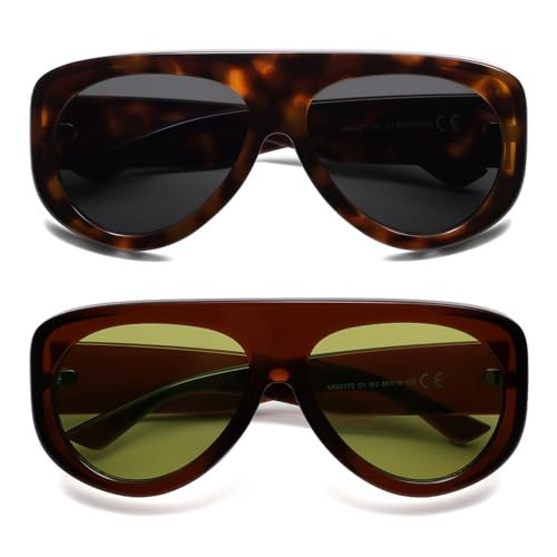 HERJOUR Trendy Aviator Sunglasses Womens Mens Retro 90s Rectangle Wrap Shades Oversized Style AR82372 | Amazon (US)