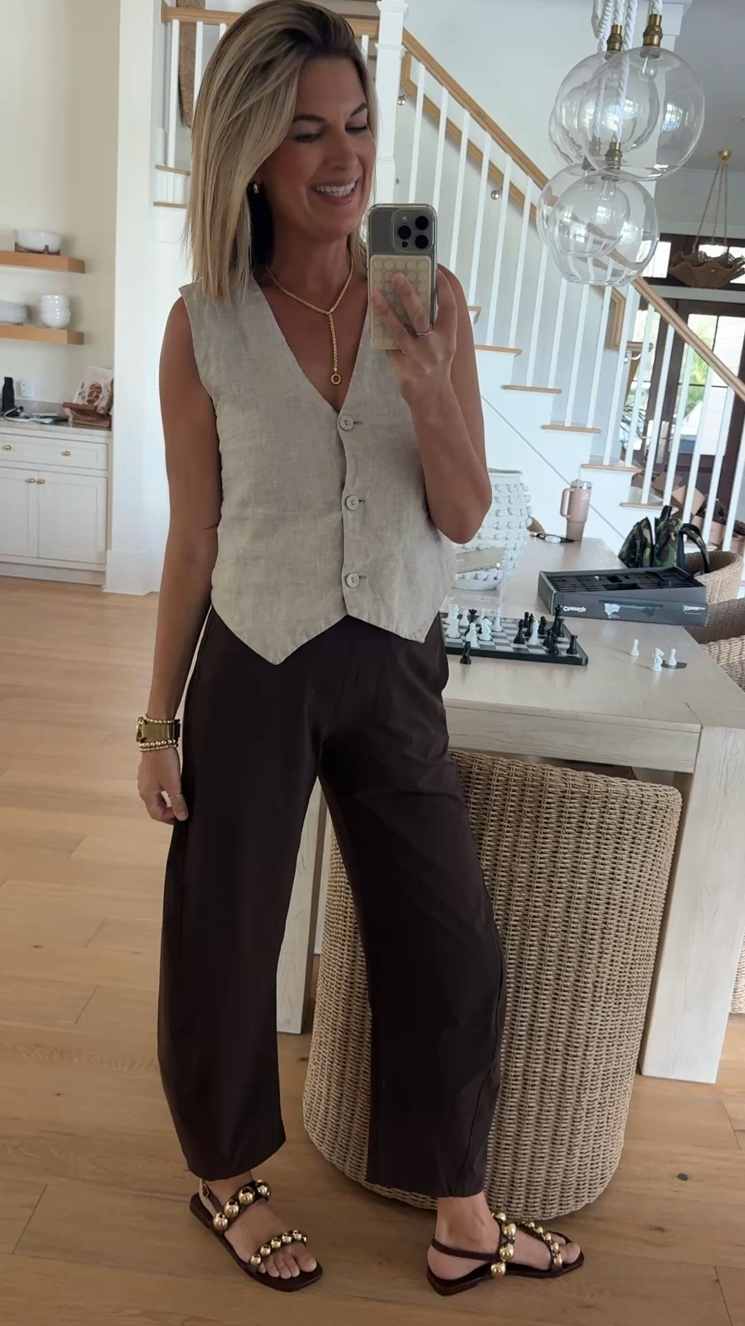 The ruti pants hit!! I am in 4 long.  Sharing a save option but the material ain’t as nice.  Small vest. Sandals true to size.

#LTKOver40 #LTKTall #LTKootd
