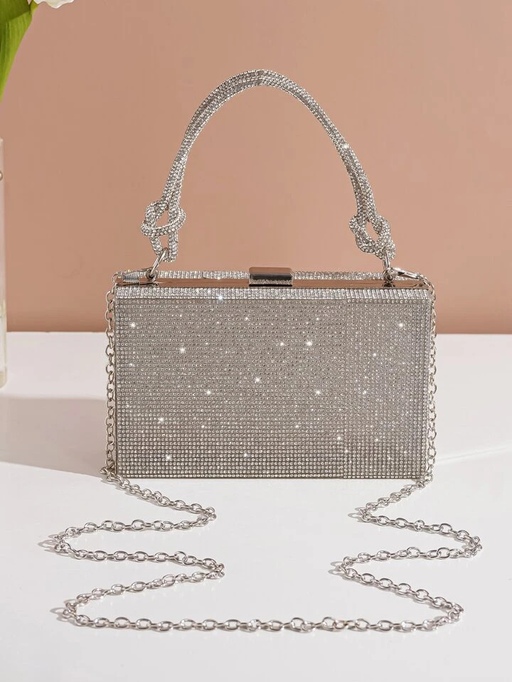 Mini Rhinestone Decor Chain Box Bag, Perfect Bride Purse For Wedding, Prom & Party Events | SHEIN