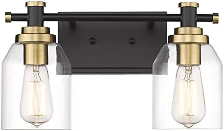 Zeyu 2-Light Bathroom Vanity Light, Modern Vanity Wall Sconce, Black and Gold Finish with Clear Glas | Amazon (CA)