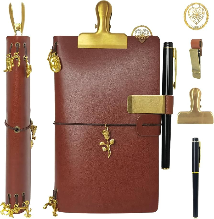 Handmade Travel Notebook Passport Holder \u2013 Vegan Leather Refillable Traveler\u2019s Journal ... | Amazon (US)