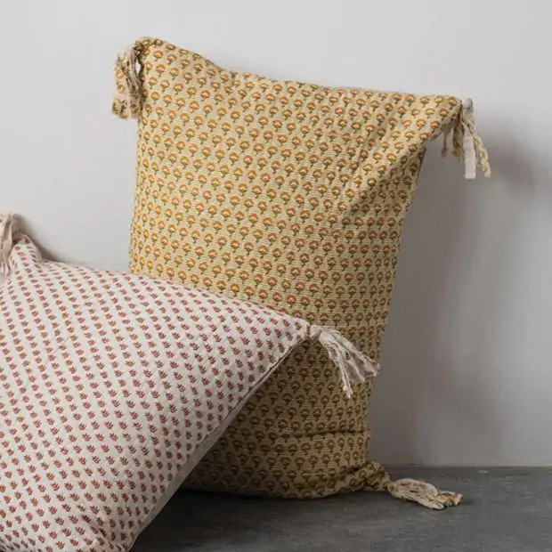 Tasseled Vintage Print Lumbar Pillow | Antique Farm House