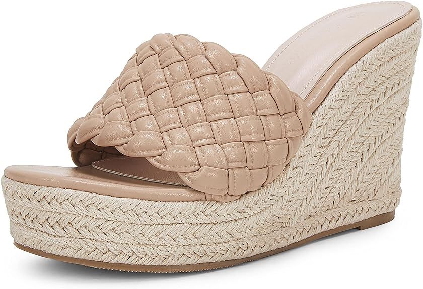 Womens Platform Wedge Sandals Espadrilles Braided Open Toe Slip On Summer Mule High Heels | Amazon (US)