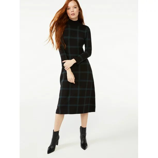 Free Assembly Women's Turtleneck Fit and Flare Sweater Dress - Walmart.com | Walmart (US)