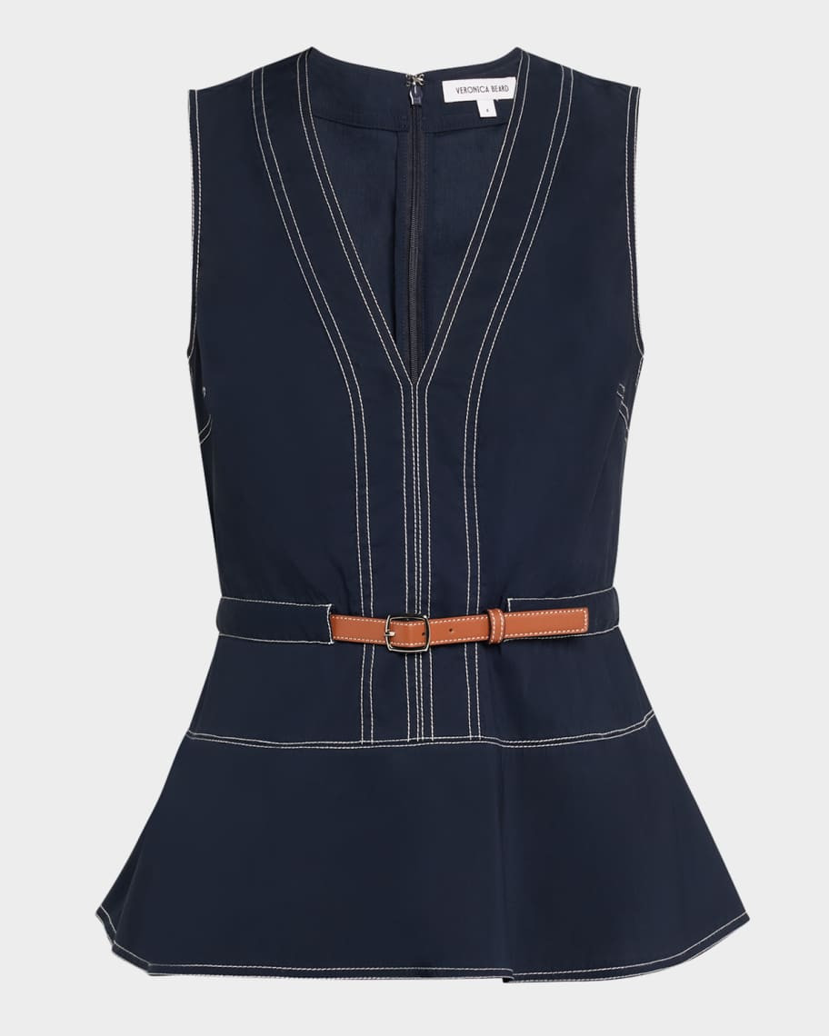 Veronica Beard Nickelby Belted V-Neck Top | Neiman Marcus