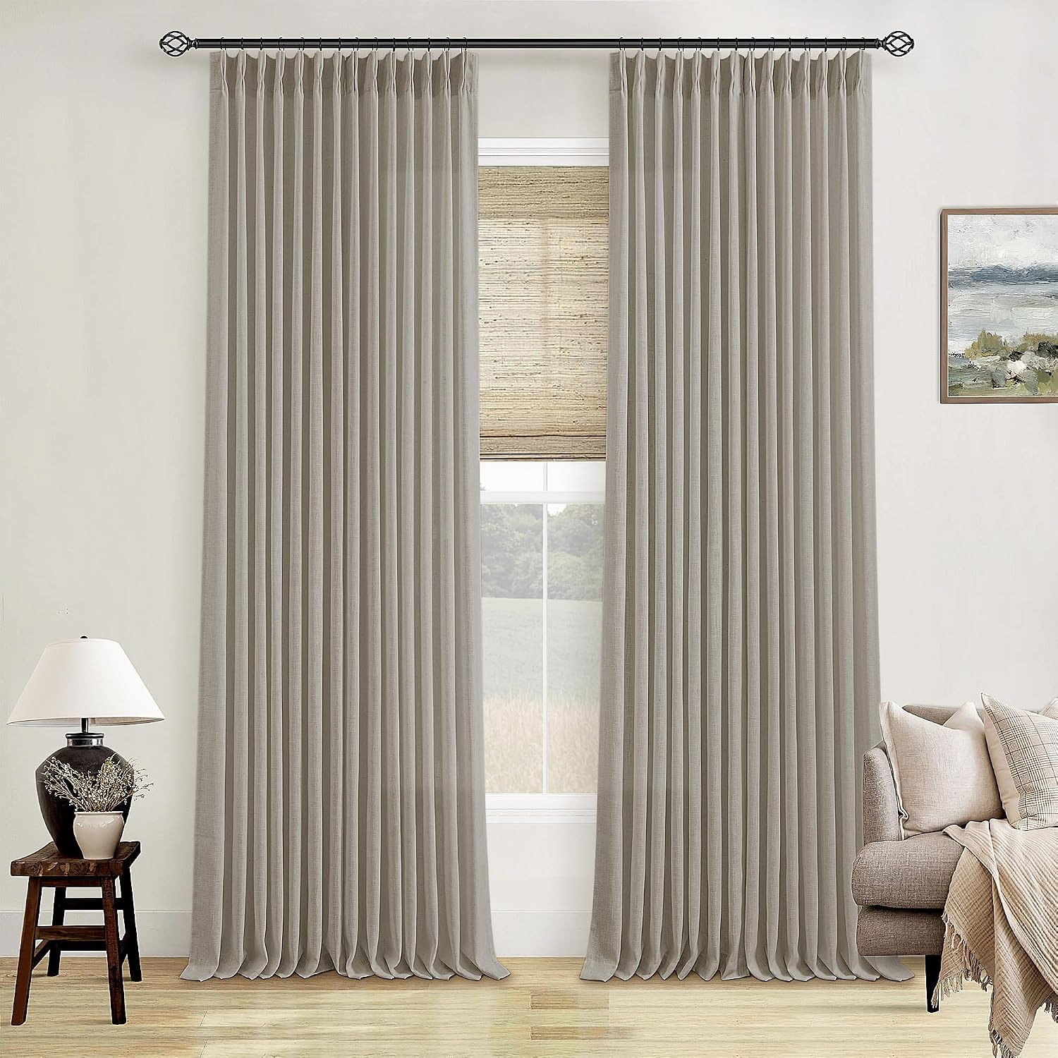 Pinch Pleated Linen 100 Inch Curtains for Living Room Burlywood Birch | Amazon (US)