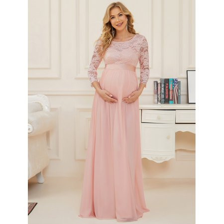 Baby Pink Maternity Lace Panel Belted Chiffon Dress Glamorous L(8/10) S036E | Walmart (US)