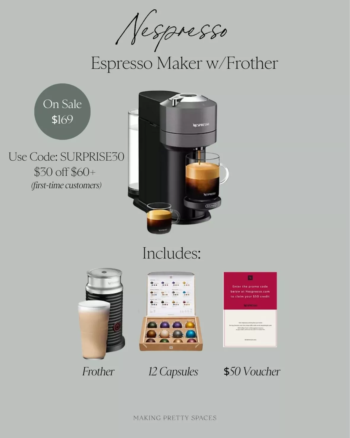 Nespresso Vertuo Next Coffee/Espresso Maker w Frother and Voucher 