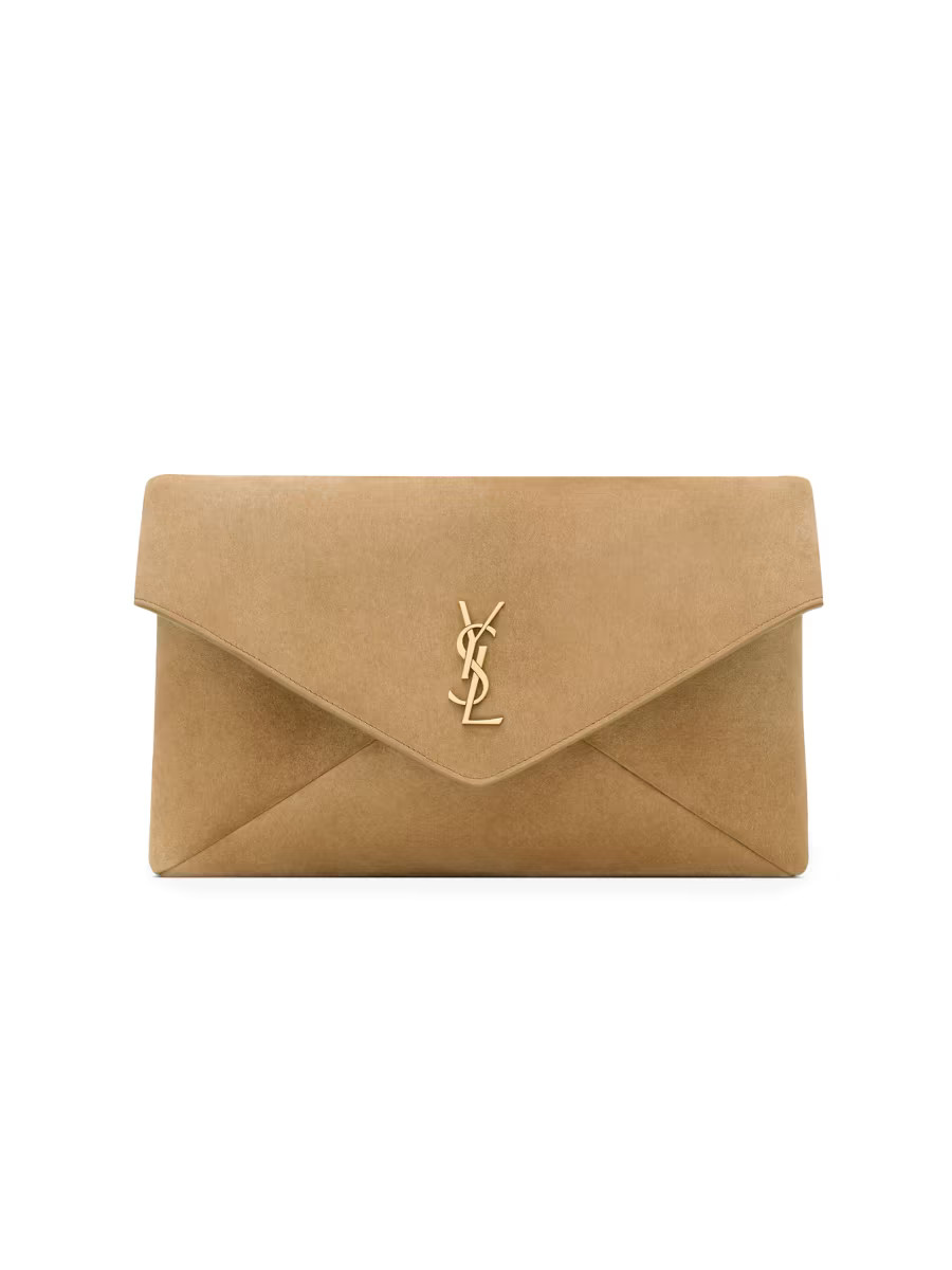 Saint Laurent Cassandre Large Envelope Pouch in Suede | Saks Fifth Avenue | Saks Fifth Avenue